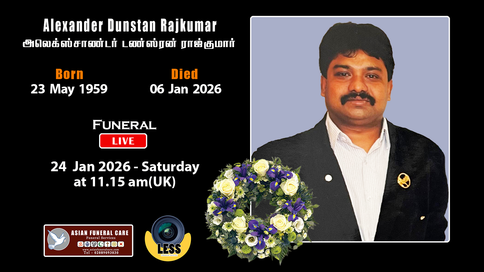 Alexander Kumar Funeral ceremony Live of Alexander Dunstan Rajkumar